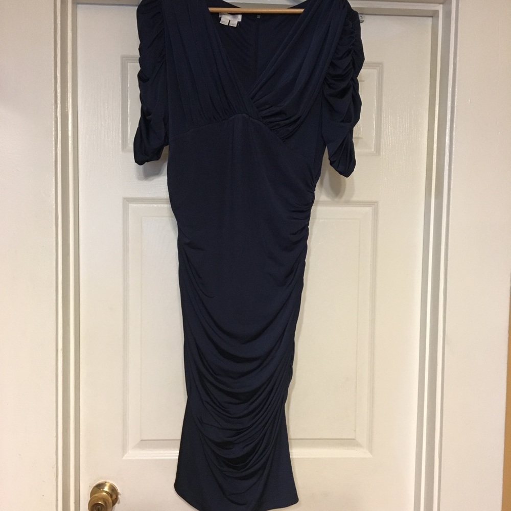 London Times Ruched Midi Dress